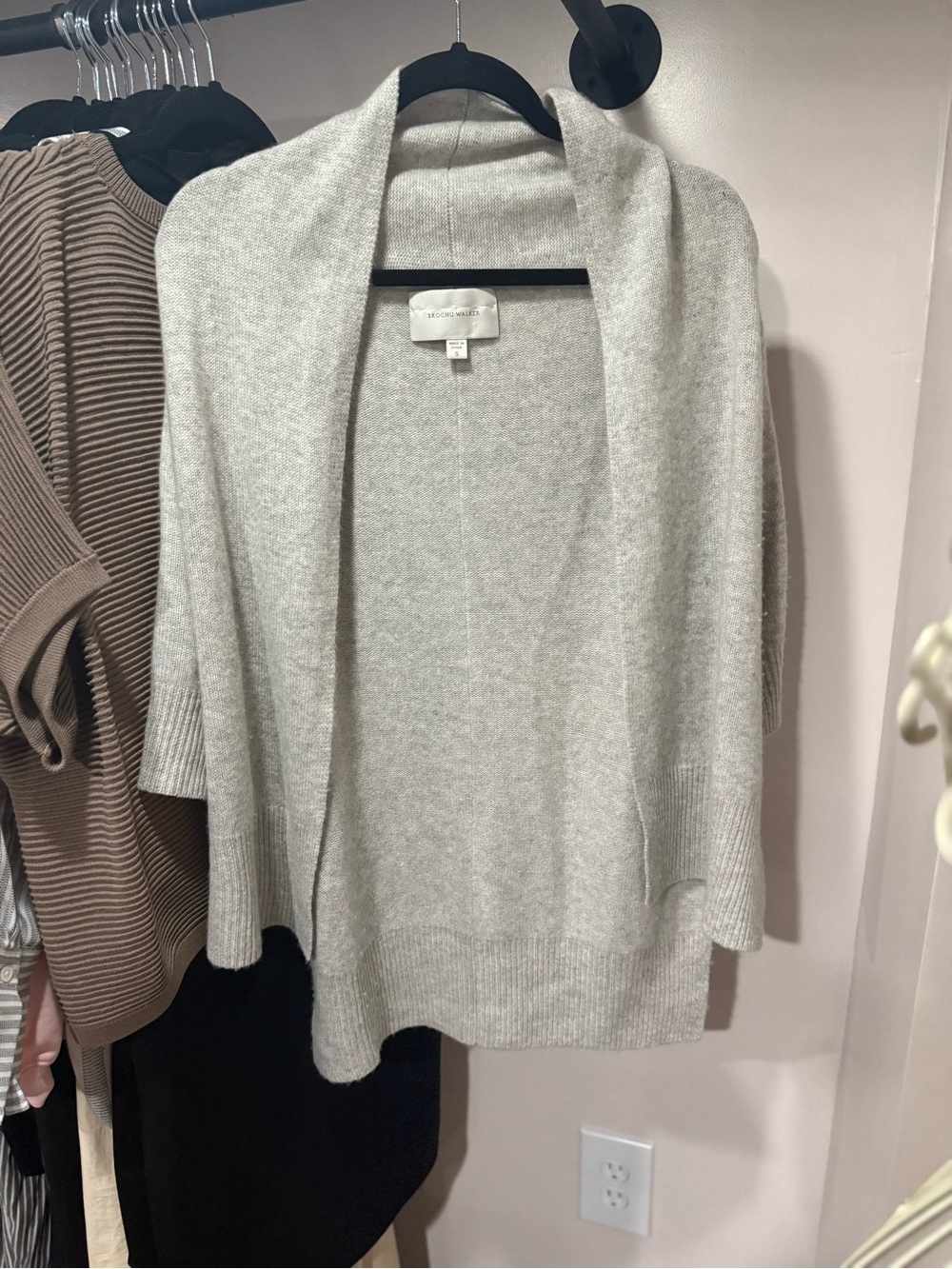 Brochu Walker Light Gray Open-Front Shawl Cardigan 100% cashmere